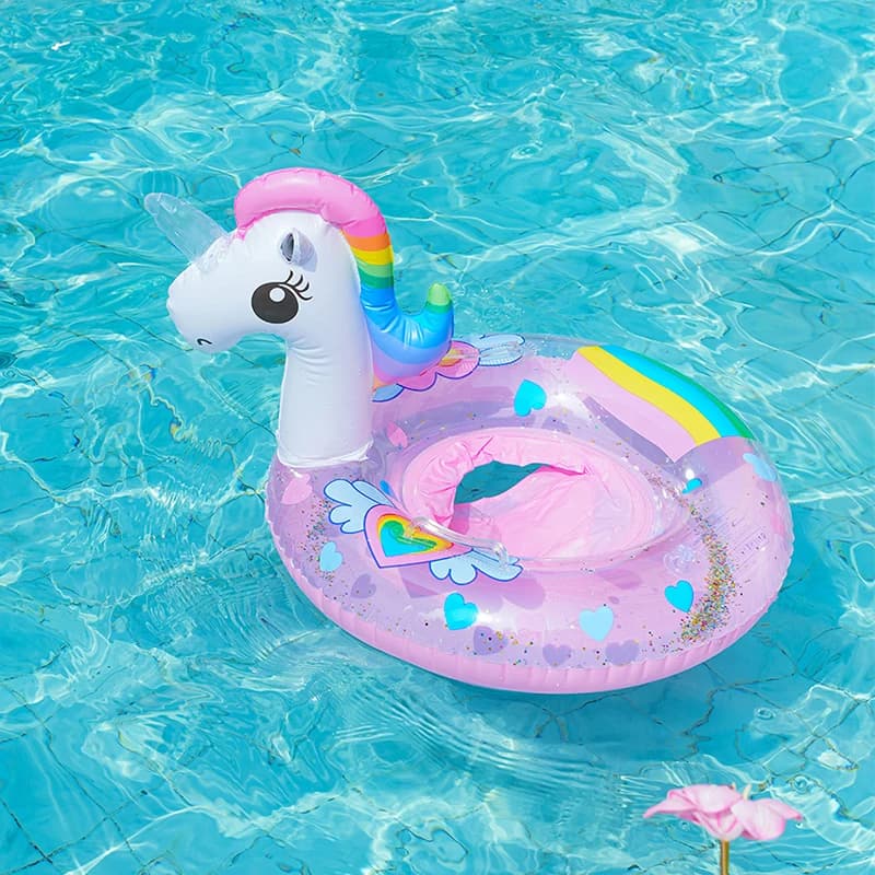 Bouée bébé licorne gonflable à paillettes, rose ou bleue