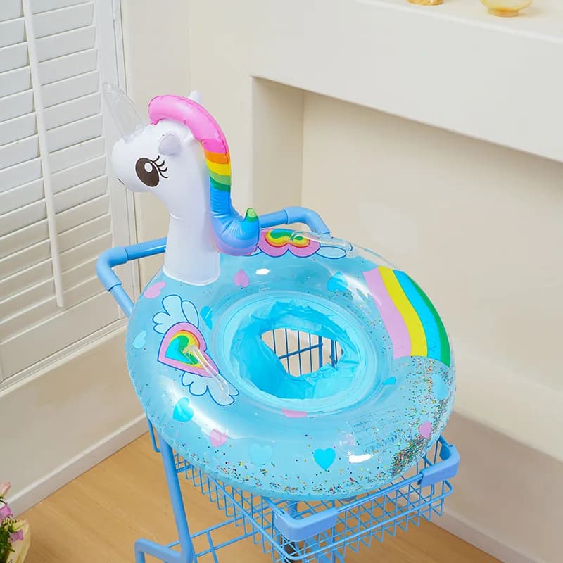 Bouée bébé licorne gonflable à paillettes, rose ou bleue