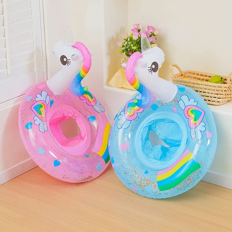 Bouée bébé licorne gonflable à paillettes, rose ou bleue